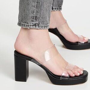 Schutz Ariella Platform Vinyl Black Block‎ Heel Sandal Size 8 Clear Strap Square
